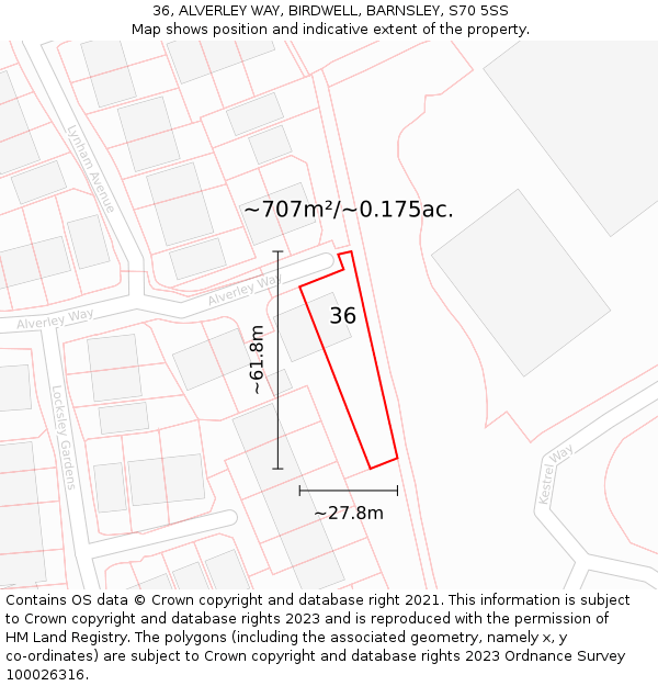36, ALVERLEY WAY, BIRDWELL, BARNSLEY, S70 5SS: Plot and title map