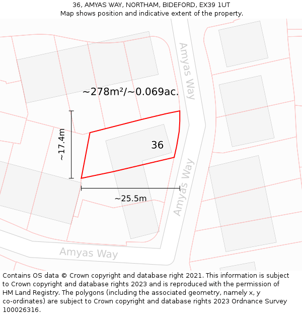 36, AMYAS WAY, NORTHAM, BIDEFORD, EX39 1UT: Plot and title map