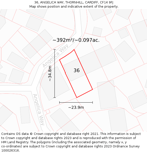 36, ANGELICA WAY, THORNHILL, CARDIFF, CF14 9FJ: Plot and title map