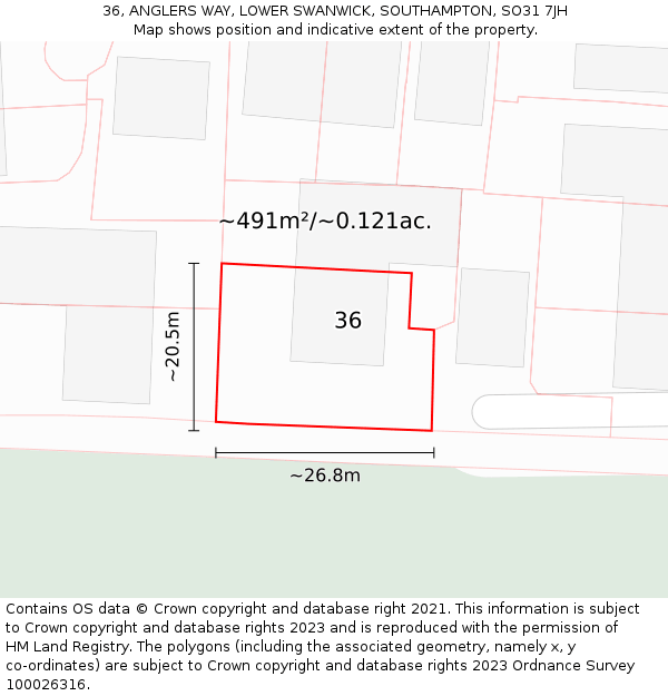 36, ANGLERS WAY, LOWER SWANWICK, SOUTHAMPTON, SO31 7JH: Plot and title map