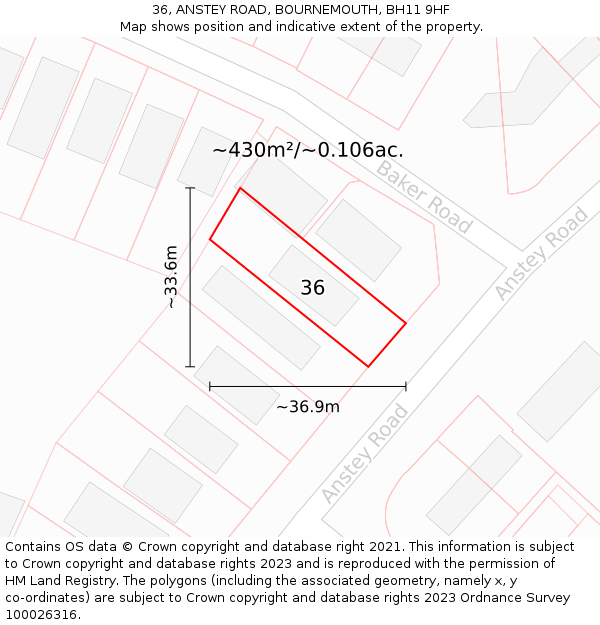 36, ANSTEY ROAD, BOURNEMOUTH, BH11 9HF: Plot and title map