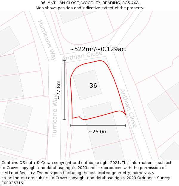 36, ANTHIAN CLOSE, WOODLEY, READING, RG5 4XA: Plot and title map
