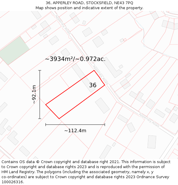 36, APPERLEY ROAD, STOCKSFIELD, NE43 7PQ: Plot and title map