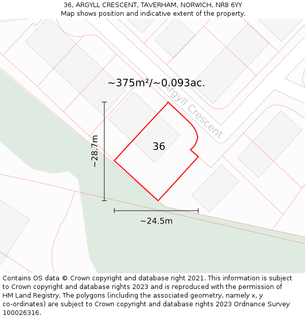 36, ARGYLL CRESCENT, TAVERHAM, NORWICH, NR8 6YY: Plot and title map