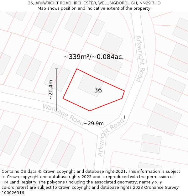 36, ARKWRIGHT ROAD, IRCHESTER, WELLINGBOROUGH, NN29 7HD: Plot and title map