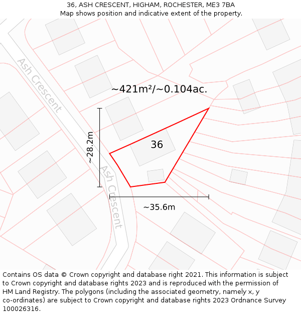 36, ASH CRESCENT, HIGHAM, ROCHESTER, ME3 7BA: Plot and title map