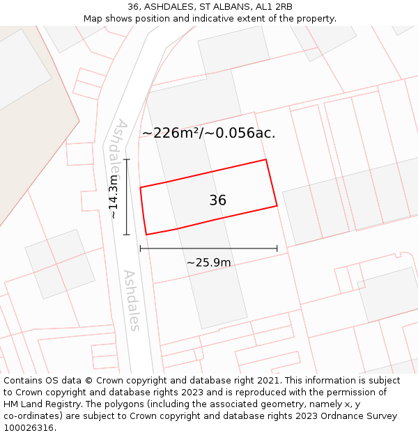 36, ASHDALES, ST ALBANS, AL1 2RB: Plot and title map