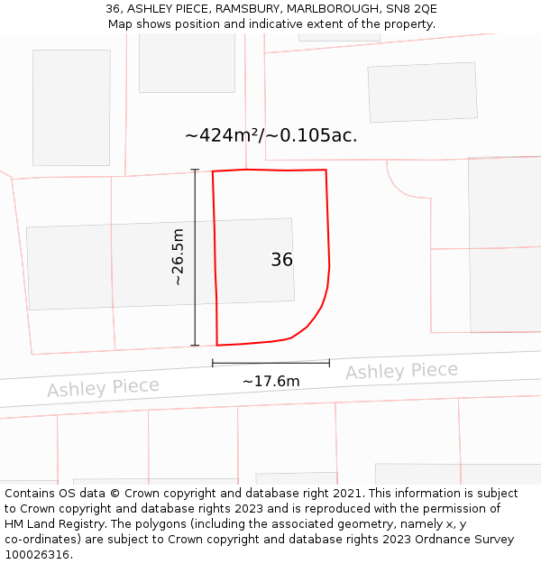 36, ASHLEY PIECE, RAMSBURY, MARLBOROUGH, SN8 2QE: Plot and title map