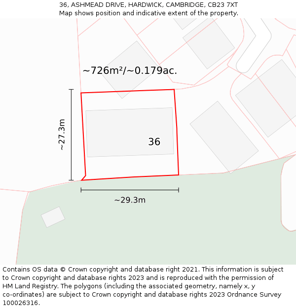 36, ASHMEAD DRIVE, HARDWICK, CAMBRIDGE, CB23 7XT: Plot and title map