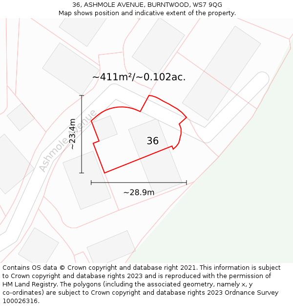 36, ASHMOLE AVENUE, BURNTWOOD, WS7 9QG: Plot and title map