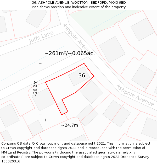 36, ASHPOLE AVENUE, WOOTTON, BEDFORD, MK43 9ED: Plot and title map
