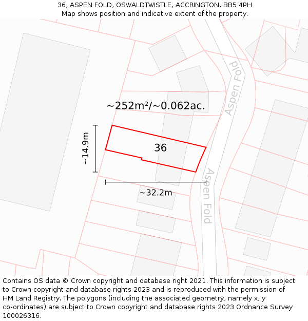 36, ASPEN FOLD, OSWALDTWISTLE, ACCRINGTON, BB5 4PH: Plot and title map