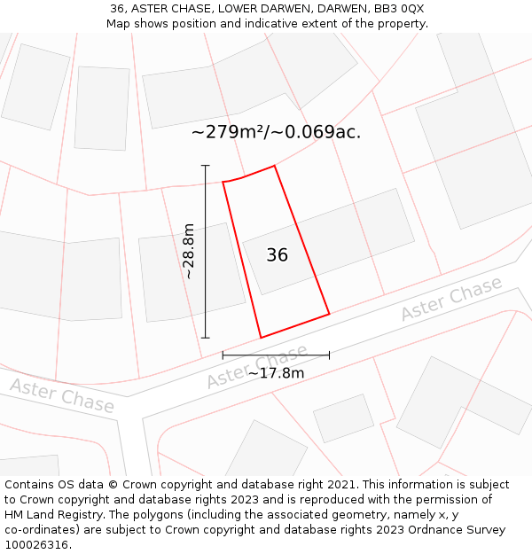 36, ASTER CHASE, LOWER DARWEN, DARWEN, BB3 0QX: Plot and title map
