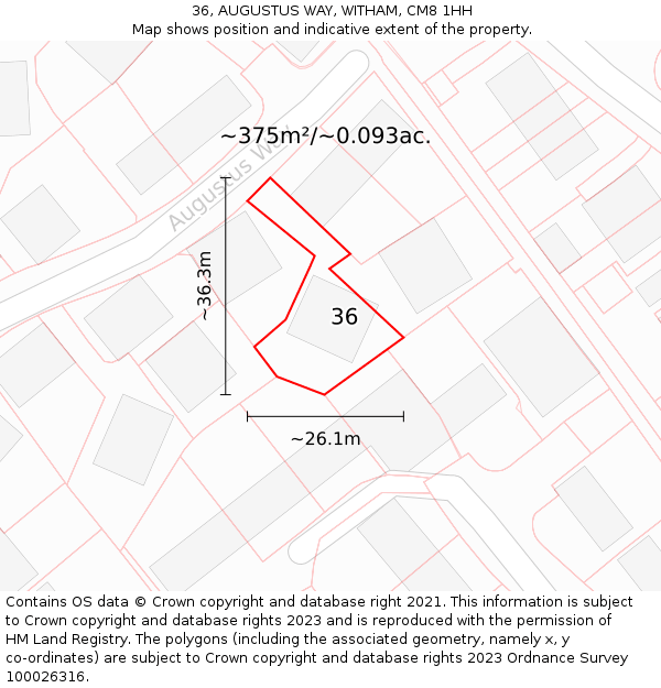 36, AUGUSTUS WAY, WITHAM, CM8 1HH: Plot and title map