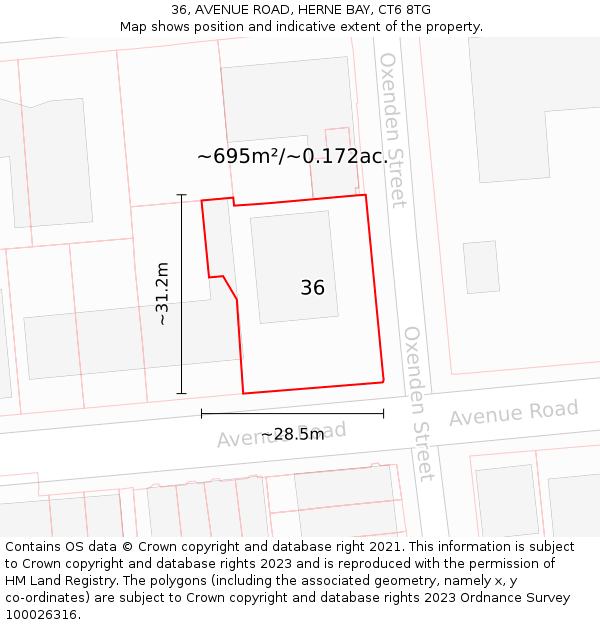 36, AVENUE ROAD, HERNE BAY, CT6 8TG: Plot and title map
