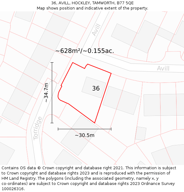 36, AVILL, HOCKLEY, TAMWORTH, B77 5QE: Plot and title map