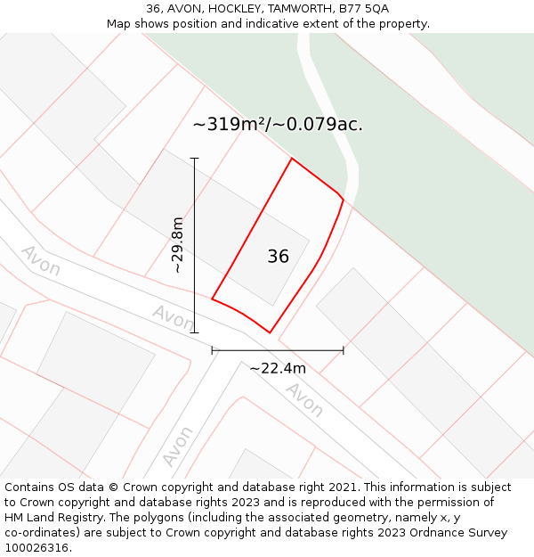 36, AVON, HOCKLEY, TAMWORTH, B77 5QA: Plot and title map