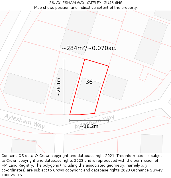 36, AYLESHAM WAY, YATELEY, GU46 6NS: Plot and title map