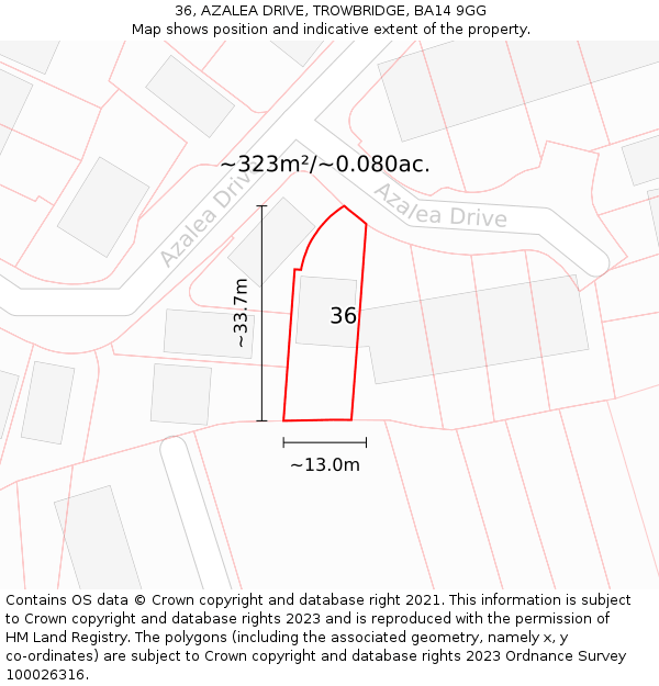 36, AZALEA DRIVE, TROWBRIDGE, BA14 9GG: Plot and title map