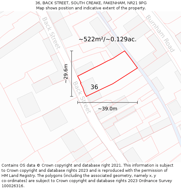 36, BACK STREET, SOUTH CREAKE, FAKENHAM, NR21 9PG: Plot and title map