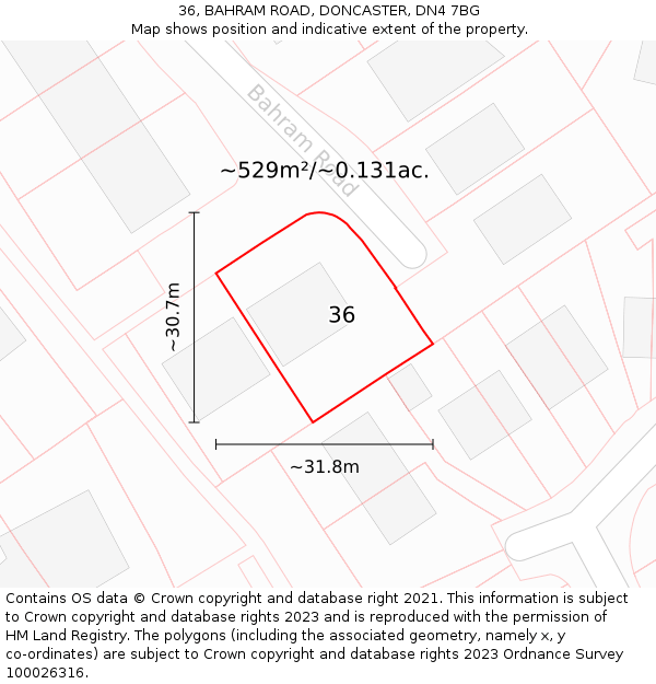36, BAHRAM ROAD, DONCASTER, DN4 7BG: Plot and title map