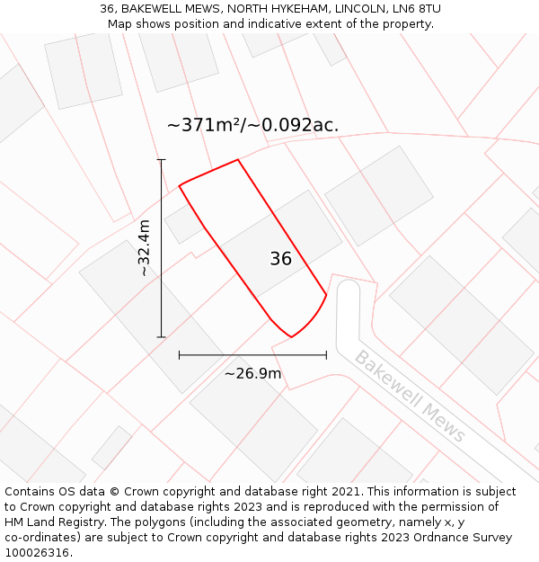 36, BAKEWELL MEWS, NORTH HYKEHAM, LINCOLN, LN6 8TU: Plot and title map