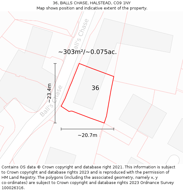 36, BALLS CHASE, HALSTEAD, CO9 1NY: Plot and title map