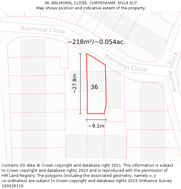 36, BALMORAL CLOSE, CHIPPENHAM, SN14 0UT: Plot and title map