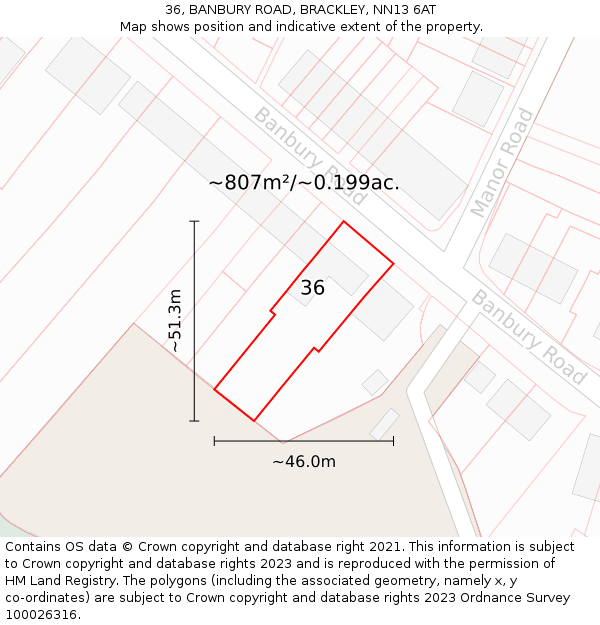 36, BANBURY ROAD, BRACKLEY, NN13 6AT: Plot and title map