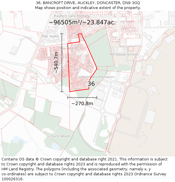 36, BANCROFT DRIVE, AUCKLEY, DONCASTER, DN9 3GQ: Plot and title map