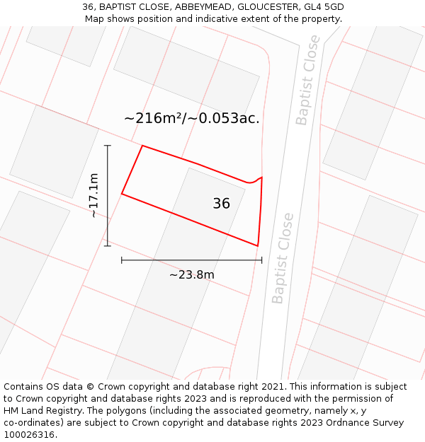 36, BAPTIST CLOSE, ABBEYMEAD, GLOUCESTER, GL4 5GD: Plot and title map