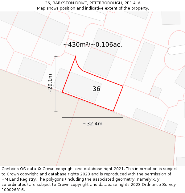 36, BARKSTON DRIVE, PETERBOROUGH, PE1 4LA: Plot and title map