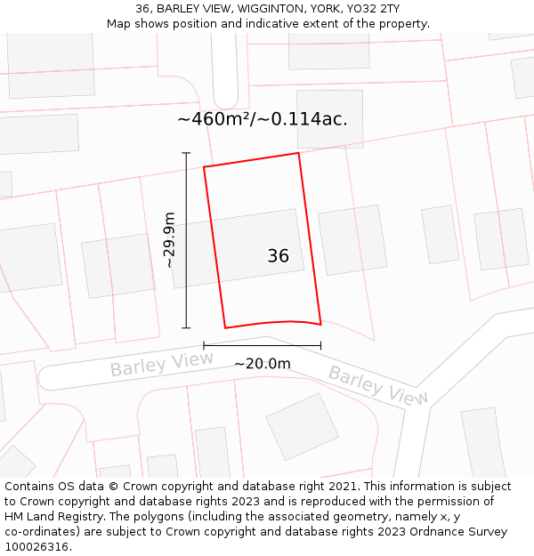 36, BARLEY VIEW, WIGGINTON, YORK, YO32 2TY: Plot and title map