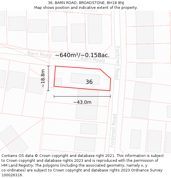 36, BARN ROAD, BROADSTONE, BH18 8NJ: Plot and title map