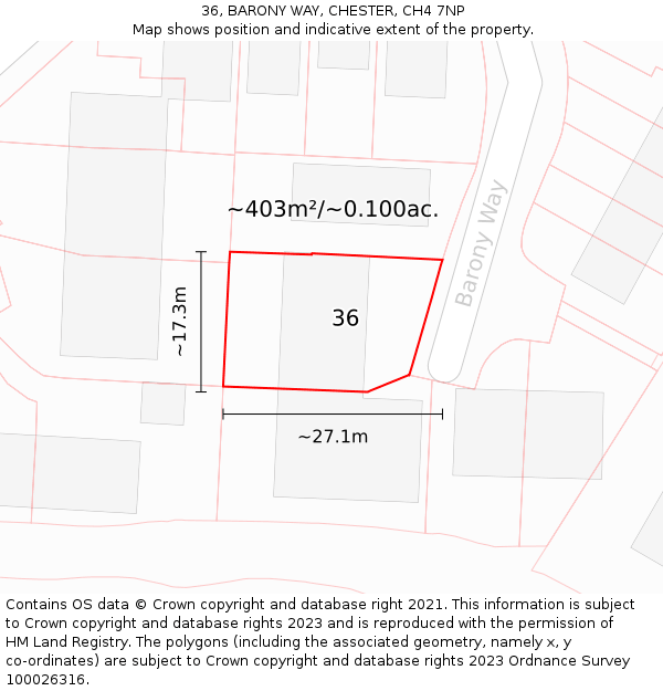 36, BARONY WAY, CHESTER, CH4 7NP: Plot and title map