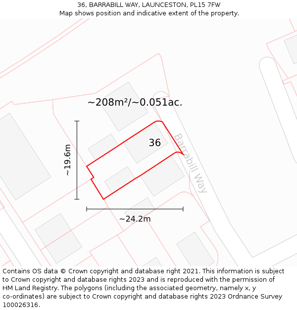 36, BARRABILL WAY, LAUNCESTON, PL15 7FW: Plot and title map