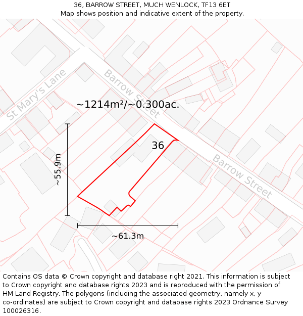 36, BARROW STREET, MUCH WENLOCK, TF13 6ET: Plot and title map