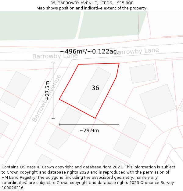 36, BARROWBY AVENUE, LEEDS, LS15 8QF: Plot and title map
