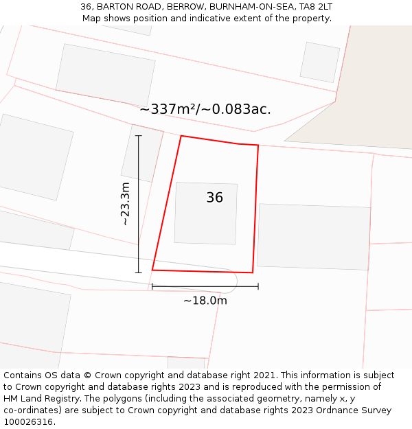 36, BARTON ROAD, BERROW, BURNHAM-ON-SEA, TA8 2LT: Plot and title map
