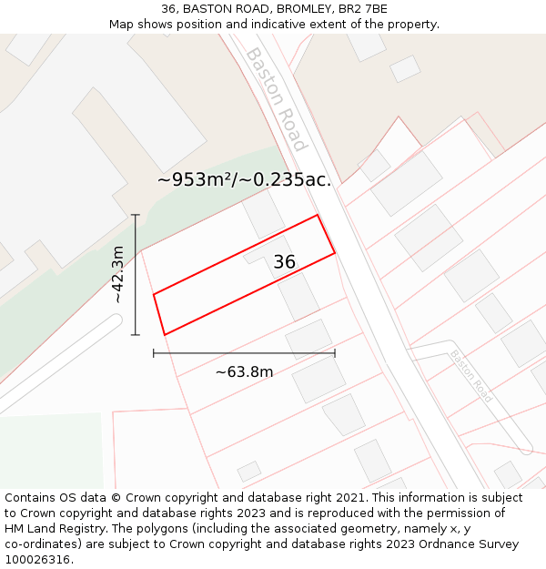 36, BASTON ROAD, BROMLEY, BR2 7BE: Plot and title map