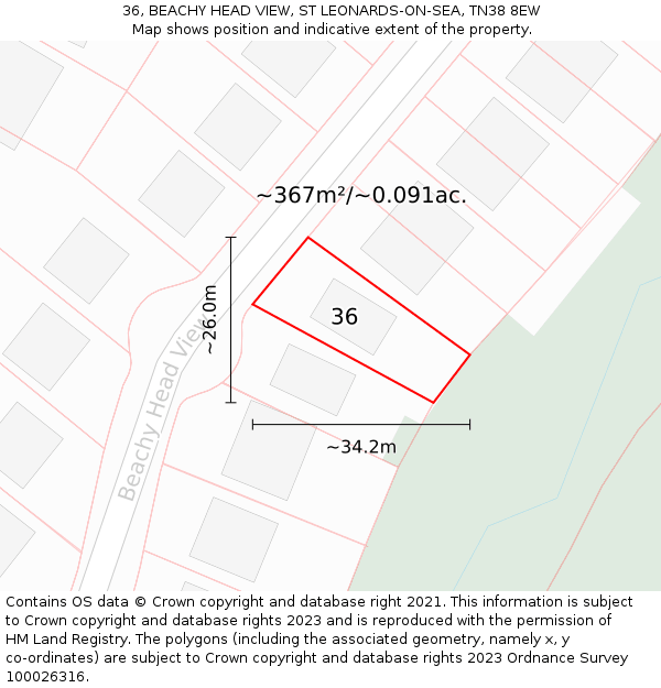 36, BEACHY HEAD VIEW, ST LEONARDS-ON-SEA, TN38 8EW: Plot and title map