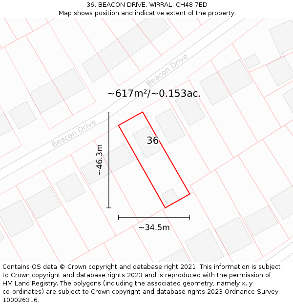 36, BEACON DRIVE, WIRRAL, CH48 7ED: Plot and title map