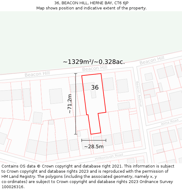 36, BEACON HILL, HERNE BAY, CT6 6JP: Plot and title map