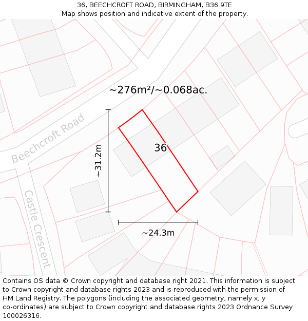 36, BEECHCROFT ROAD, BIRMINGHAM, B36 9TE: Plot and title map