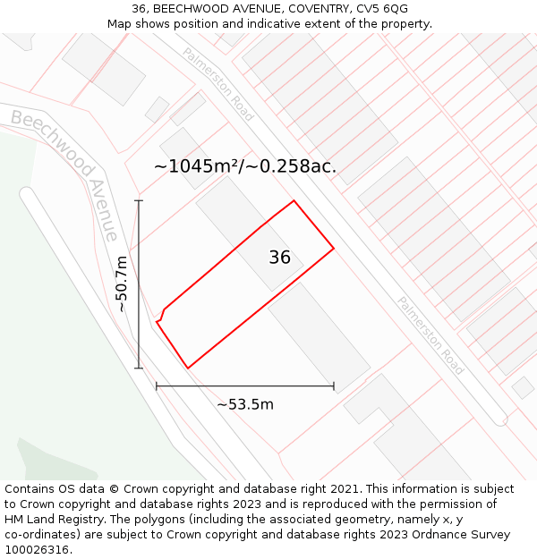 36, BEECHWOOD AVENUE, COVENTRY, CV5 6QG: Plot and title map