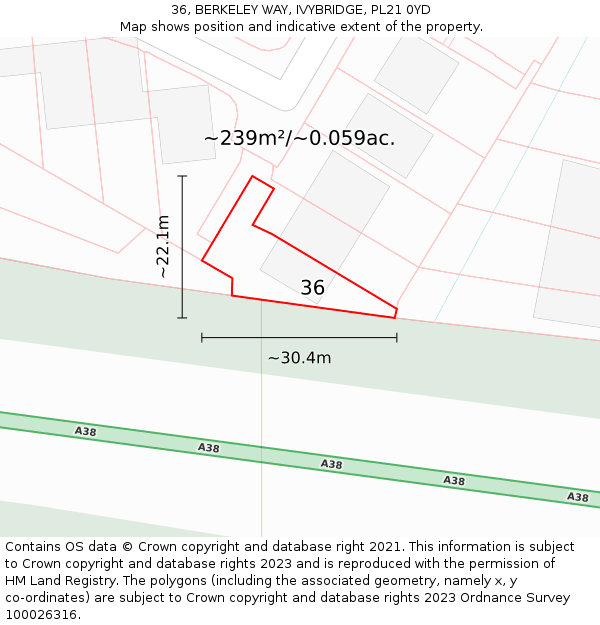 36, BERKELEY WAY, IVYBRIDGE, PL21 0YD: Plot and title map