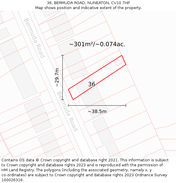 36, BERMUDA ROAD, NUNEATON, CV10 7HP: Plot and title map