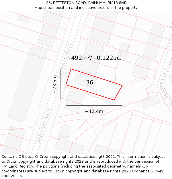 36, BETTERTON ROAD, RAINHAM, RM13 8NB: Plot and title map