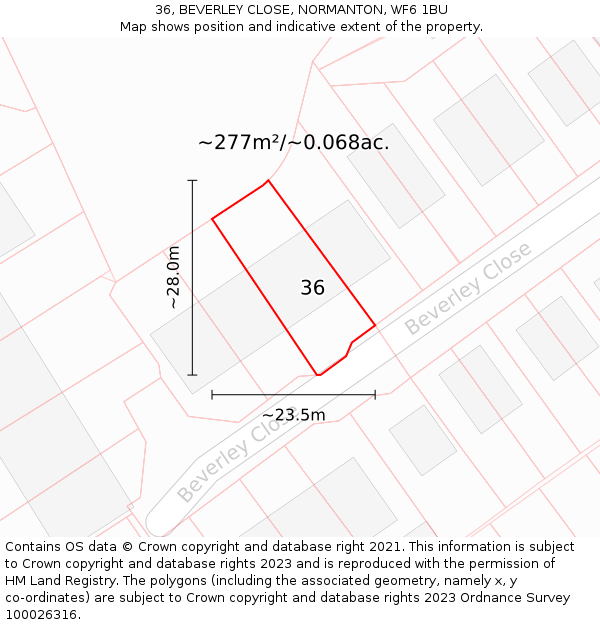 36, BEVERLEY CLOSE, NORMANTON, WF6 1BU: Plot and title map