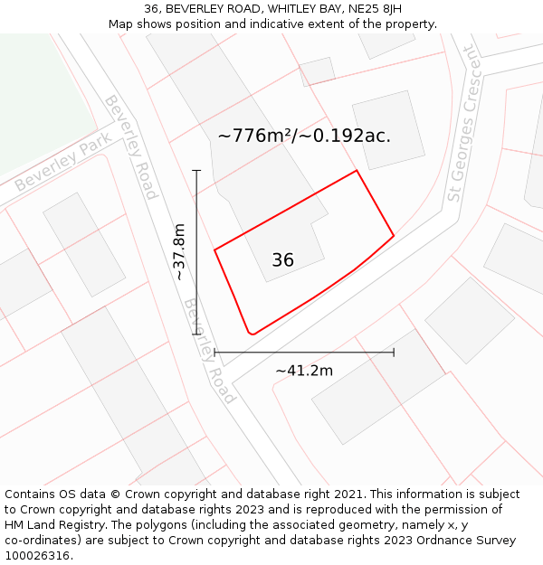 36, BEVERLEY ROAD, WHITLEY BAY, NE25 8JH: Plot and title map